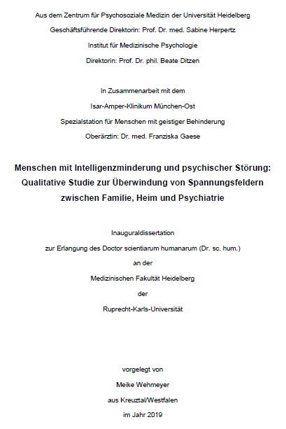 Menschen mit Intelligenzminderung und psychischer St&ouml;rung: Qualitative Studie zur &Uuml;berwindung von Spannungsfeldern zwischen Familie, Heim und Psychiatrie